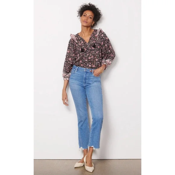 CLEOBELLA NWT Evereve Brynlee Black Pink Org Cotton Metallic Print Blouse // L - Picture 16 of 16